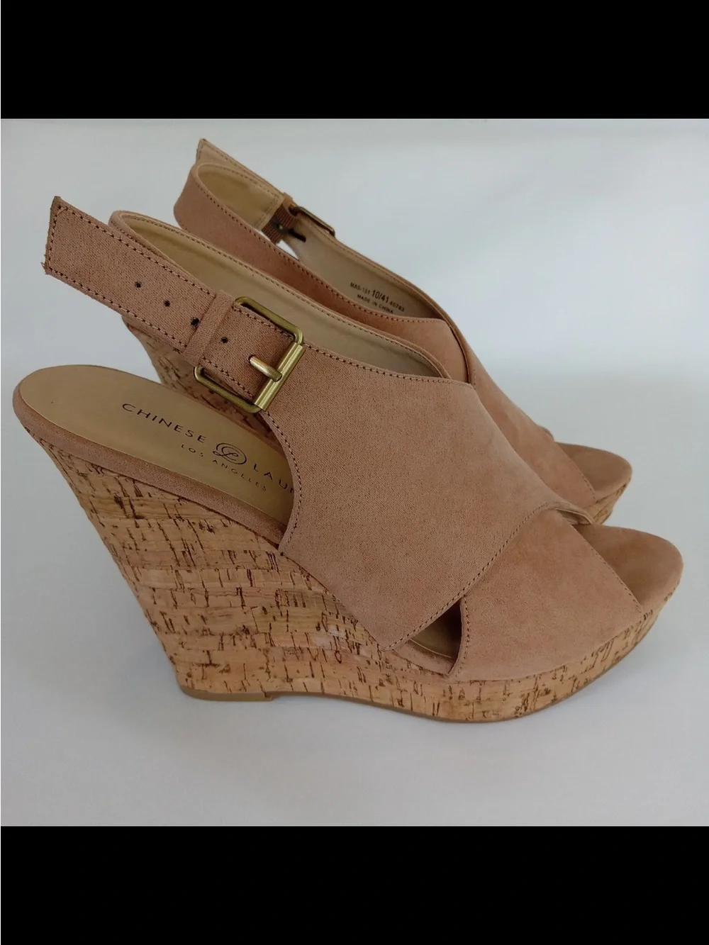 Chinese Laundry 9 Women’s Pink Suede CorkWedge Sandals Slingback 5” wedge